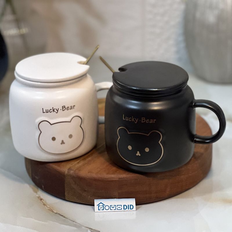 LUCKY BEAR design ceramic mug with lid